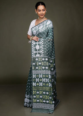 Green Jamdani Cotton Saree Without Blouse Piece