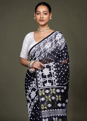 Blue Tant Jamdani Saree Without Blouse Piece