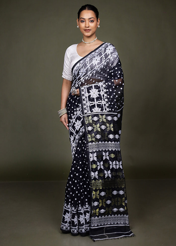 Blue Tant Jamdani Saree Without Blouse Piece