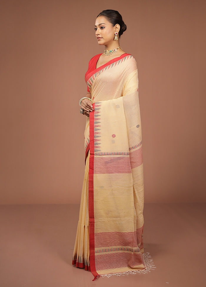 Cream Matka Silk Saree With Blouse Piece