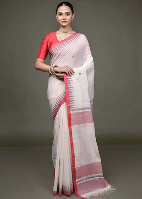 White Cotton Saree With Blouse Piece