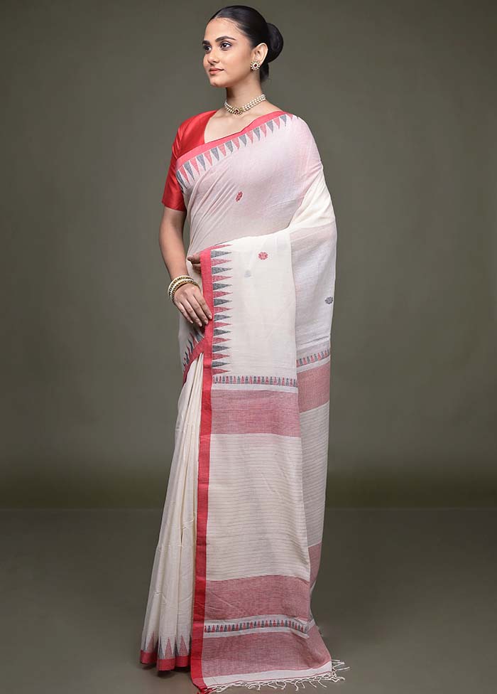 White Cotton Saree With Blouse Piece
