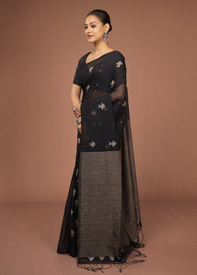 Black Matka Silk Saree With Blouse Piece