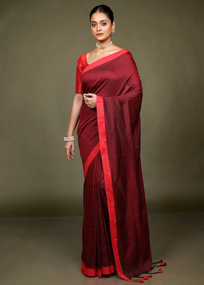 Maroon Matka Silk Saree With Blouse Piece