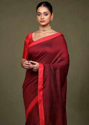 Maroon Matka Silk Saree With Blouse Piece