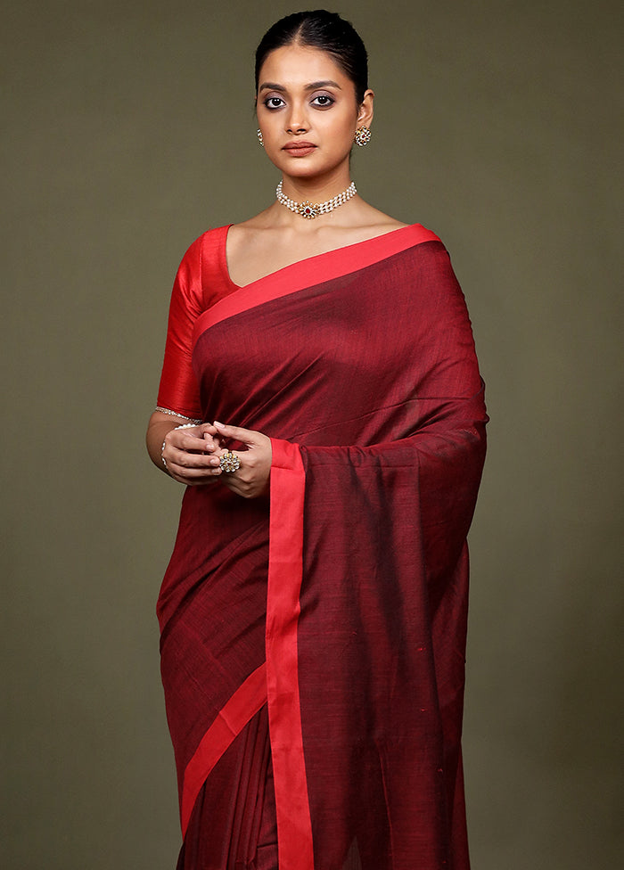 Maroon Matka Silk Saree With Blouse Piece