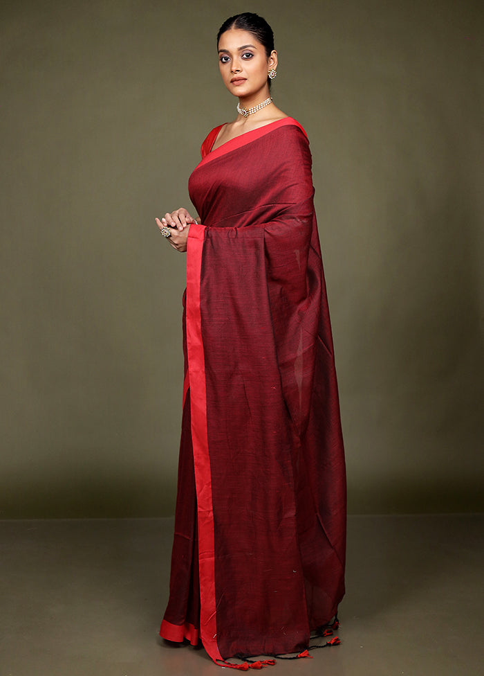 Maroon Matka Silk Saree With Blouse Piece