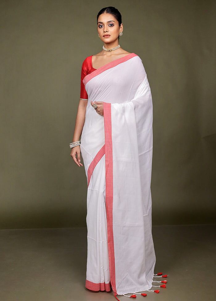 White Matka Silk Saree With Blouse Piece