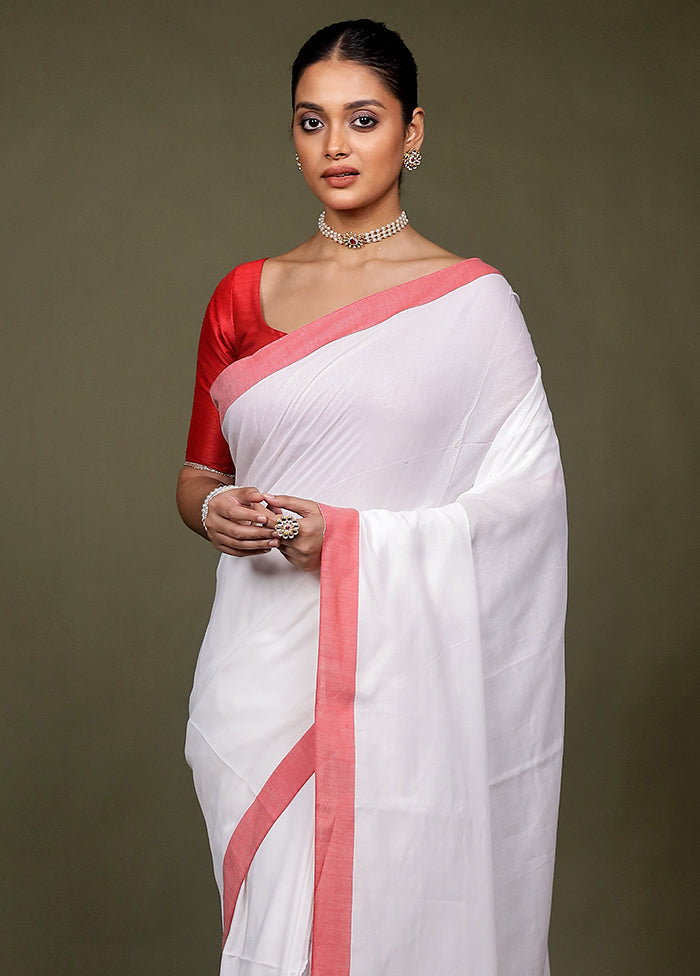 White Matka Silk Saree With Blouse Piece