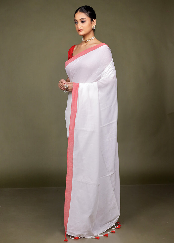 White Matka Silk Saree With Blouse Piece