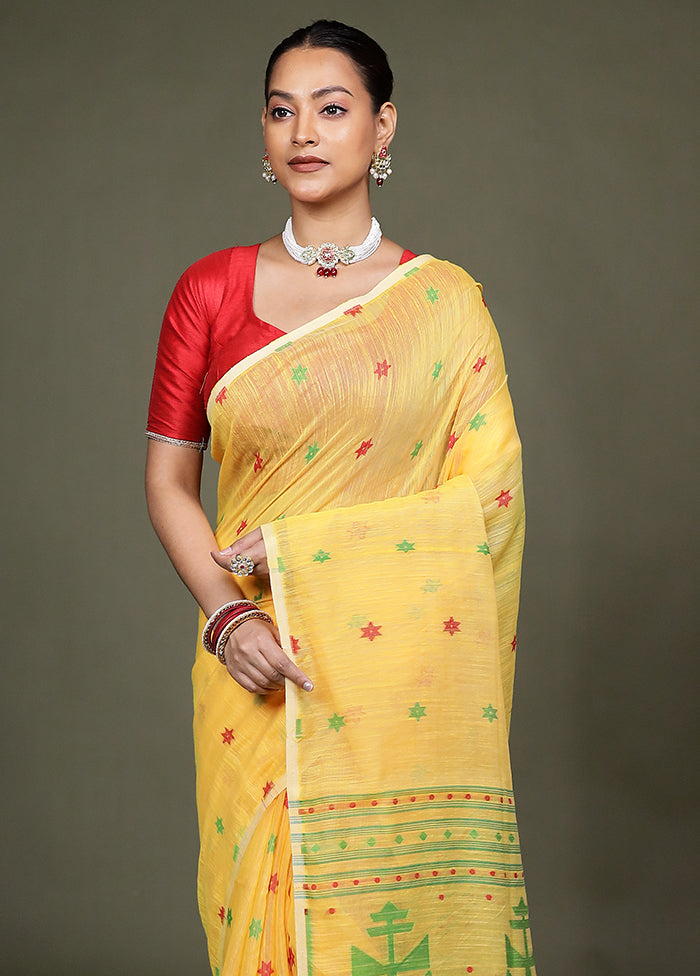 Yellow Cotton Saree With Blouse Piece