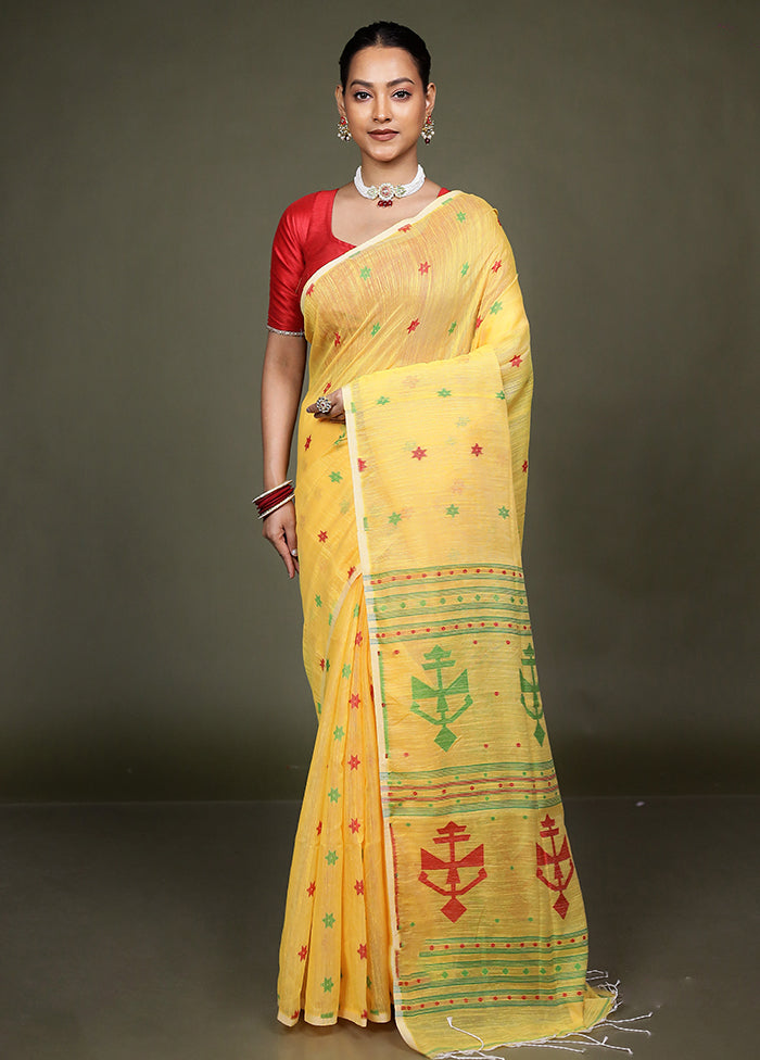 Yellow Cotton Saree With Blouse Piece