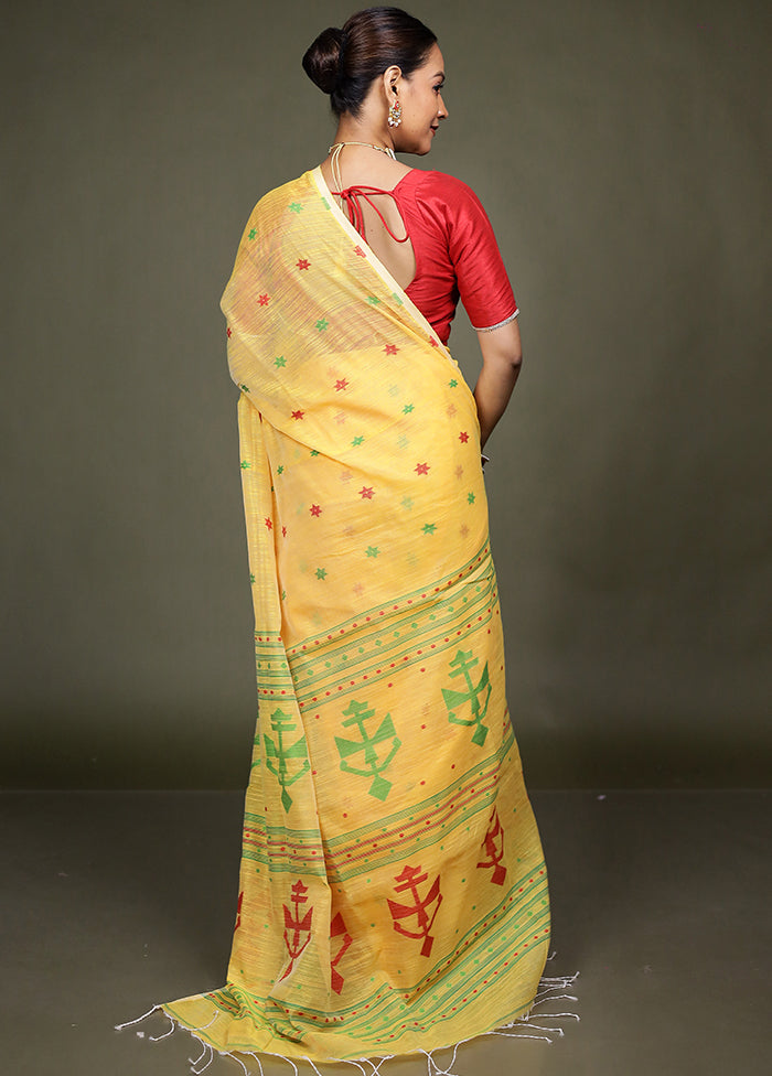 Yellow Cotton Saree With Blouse Piece