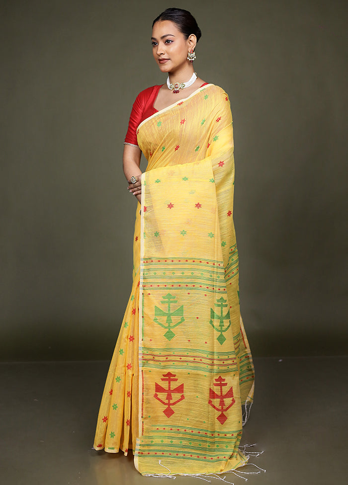 Yellow Cotton Saree With Blouse Piece