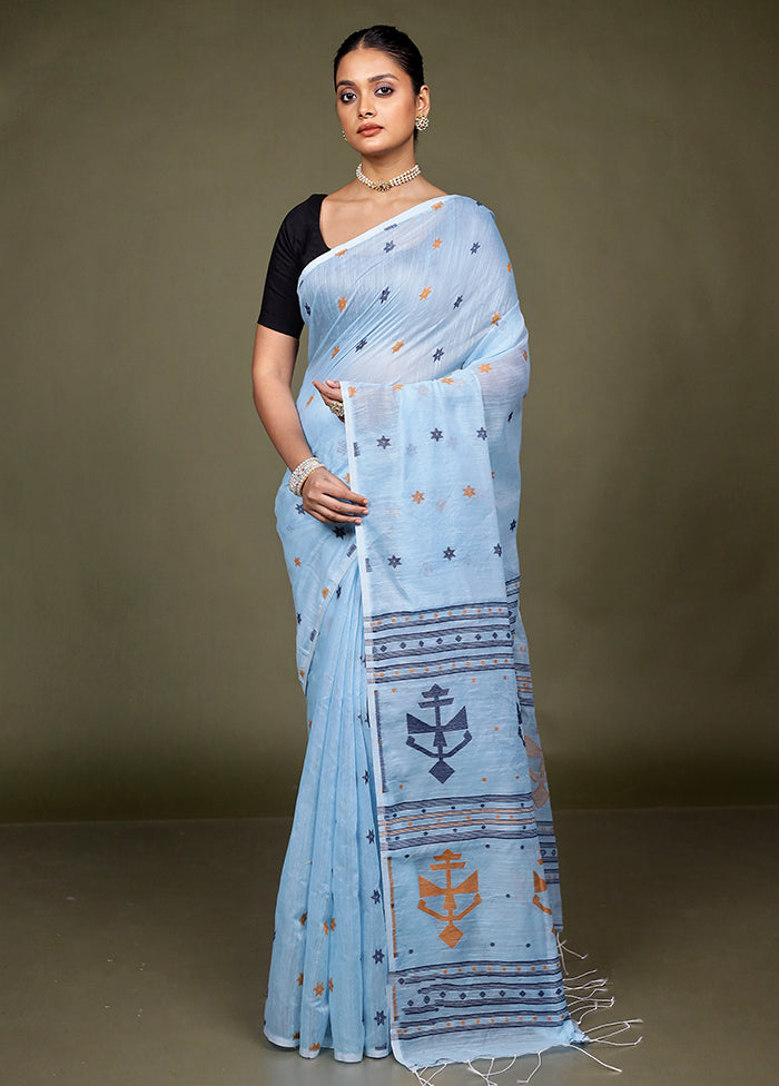 Blue Matka Silk Saree With Blouse Piece