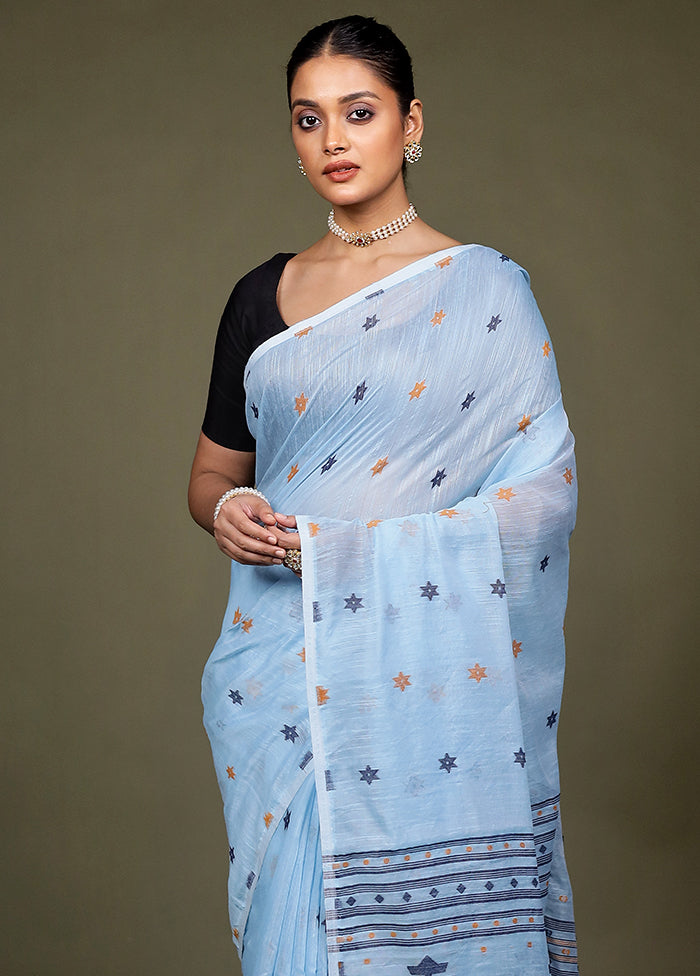 Blue Matka Silk Saree With Blouse Piece