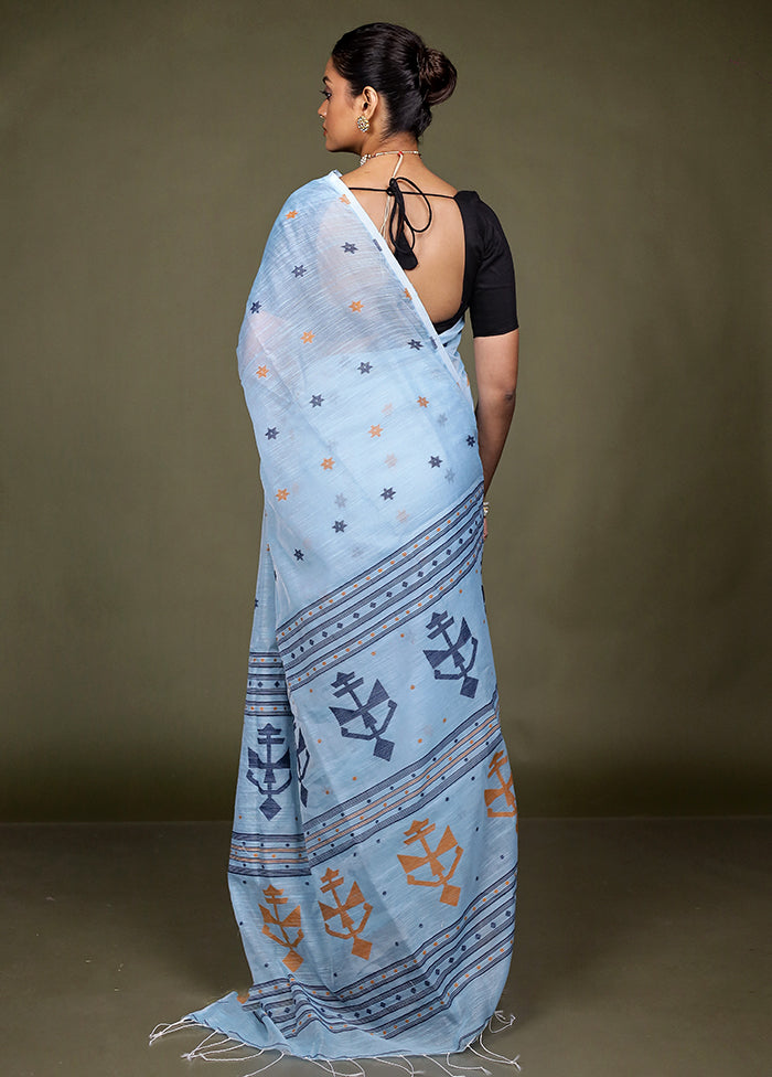 Blue Matka Silk Saree With Blouse Piece