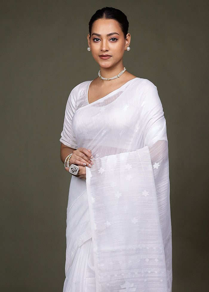 White Matka Silk Saree With Blouse Piece