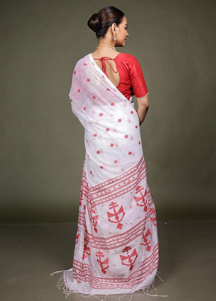 White Cotton Saree With Blouse Piece