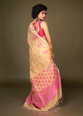 Cream Matka Silk Saree Without Blouse Piece