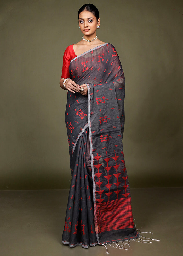 Black Matka Silk Saree With Blouse Piece