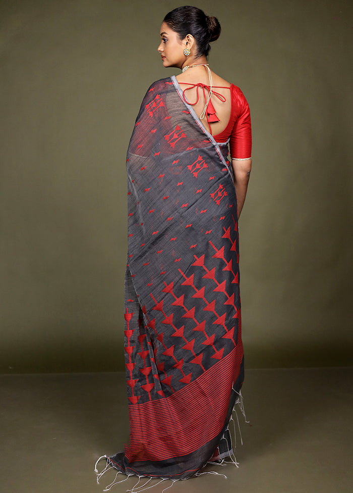 Black Matka Silk Saree With Blouse Piece