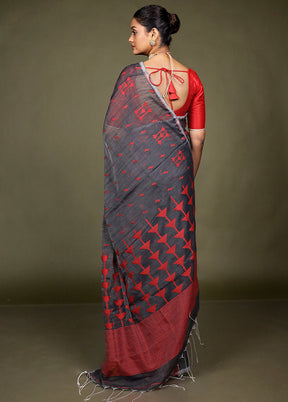 Black Matka Silk Saree With Blouse Piece