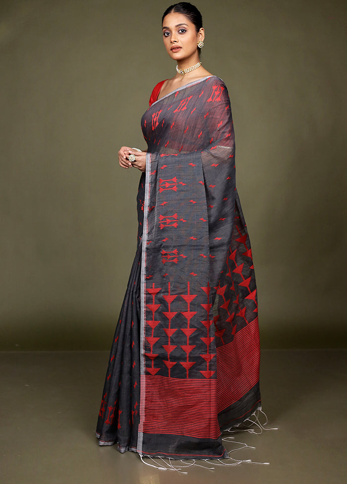 Black Matka Silk Saree With Blouse Piece
