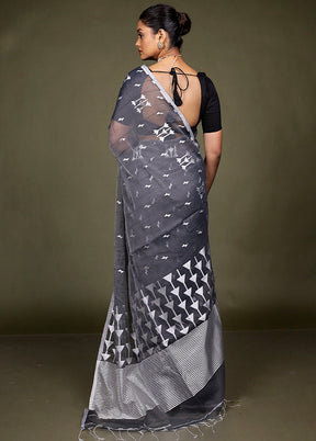 Black Matka Silk Saree With Blouse Piece