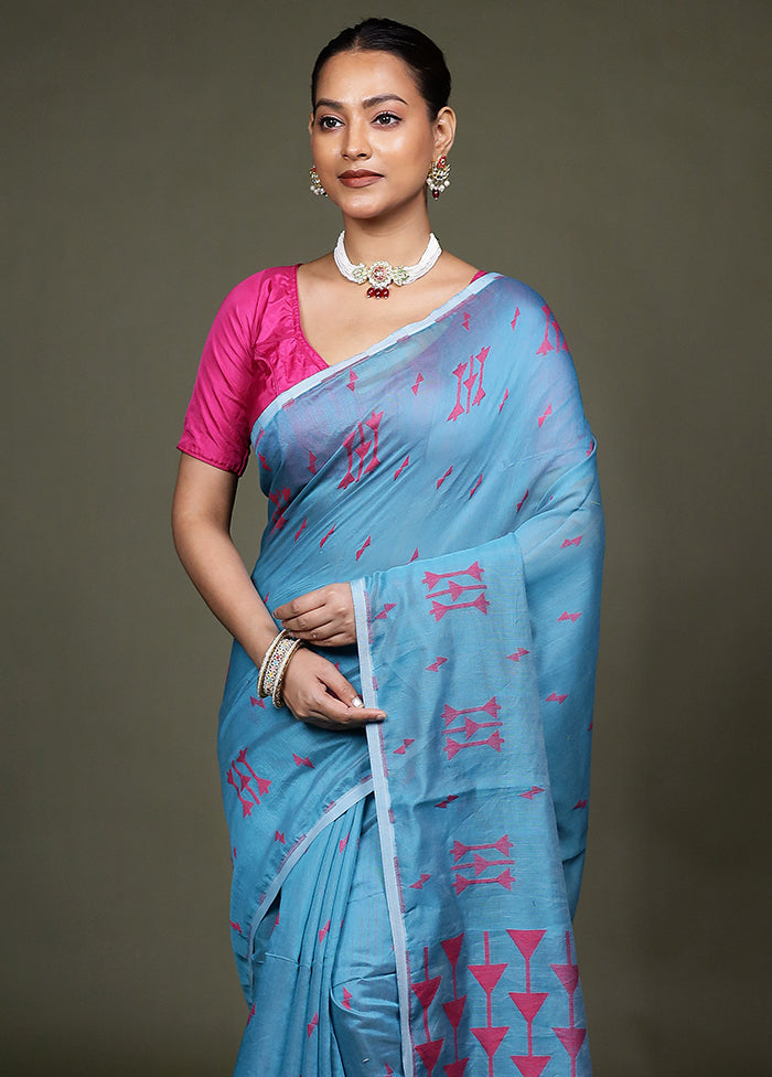 Blue Matka Silk Saree With Blouse Piece