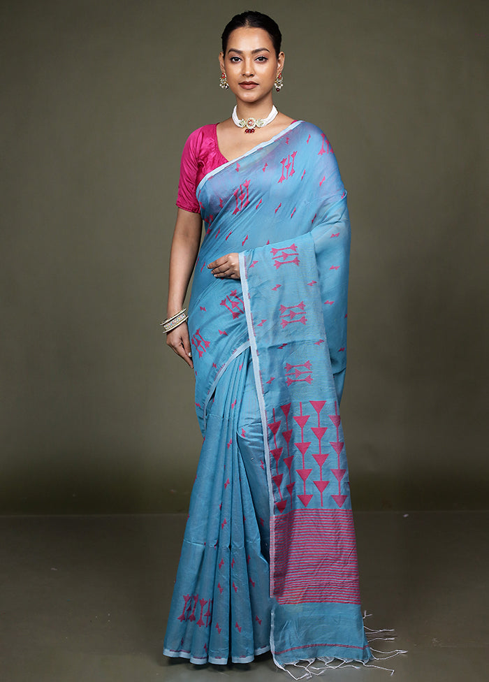 Blue Matka Silk Saree With Blouse Piece