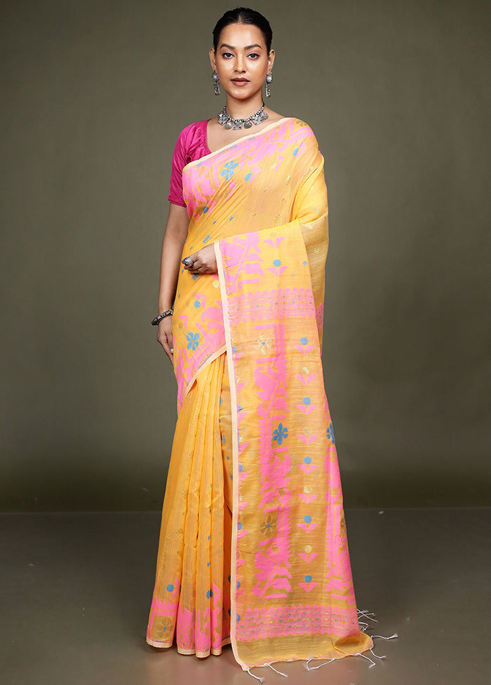Yellow Matka Silk Saree With Blouse Piece