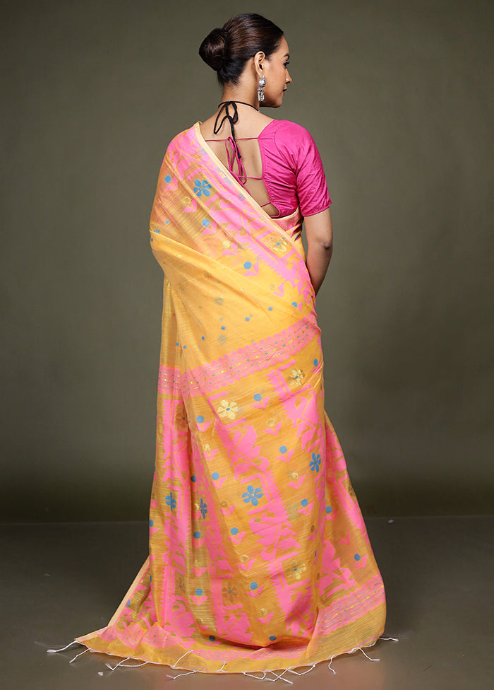 Yellow Matka Silk Saree With Blouse Piece