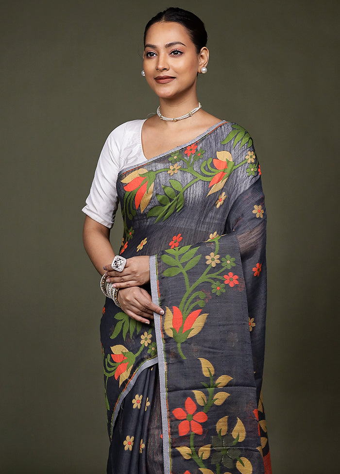 Black Matka Silk Saree With Blouse Piece