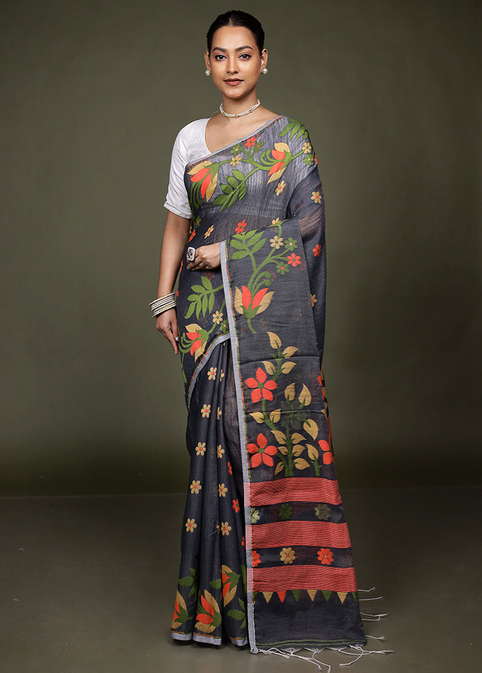 Black Matka Silk Saree With Blouse Piece