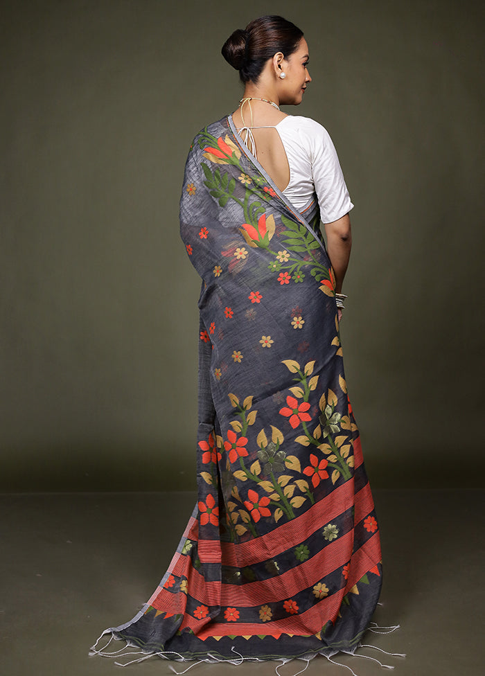 Black Matka Silk Saree With Blouse Piece