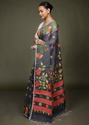Black Matka Silk Saree With Blouse Piece
