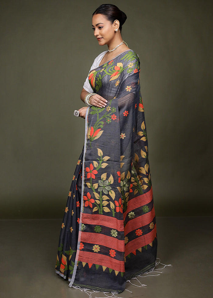 Black Matka Silk Saree With Blouse Piece