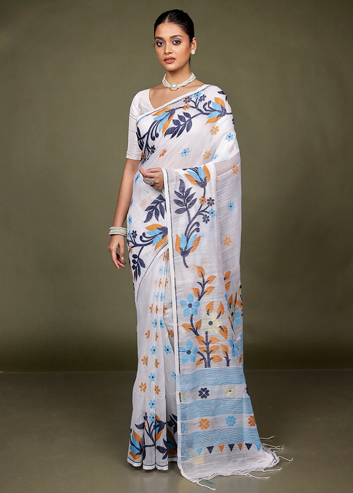 White Matka Silk Saree With Blouse Piece