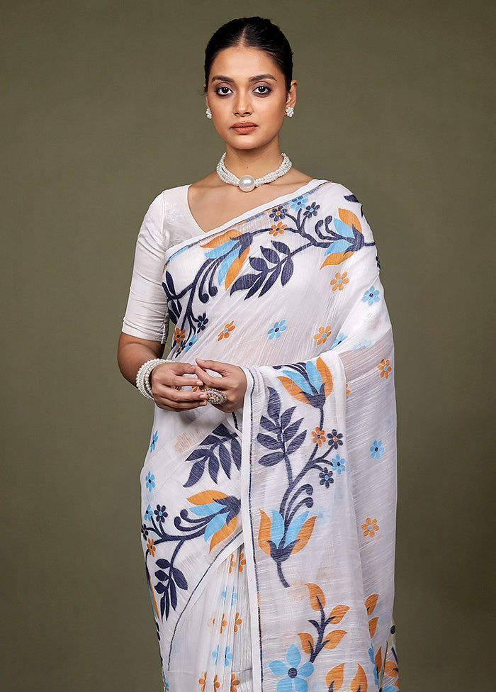White Matka Silk Saree With Blouse Piece