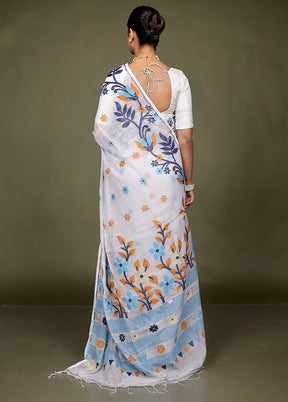 White Matka Silk Saree With Blouse Piece