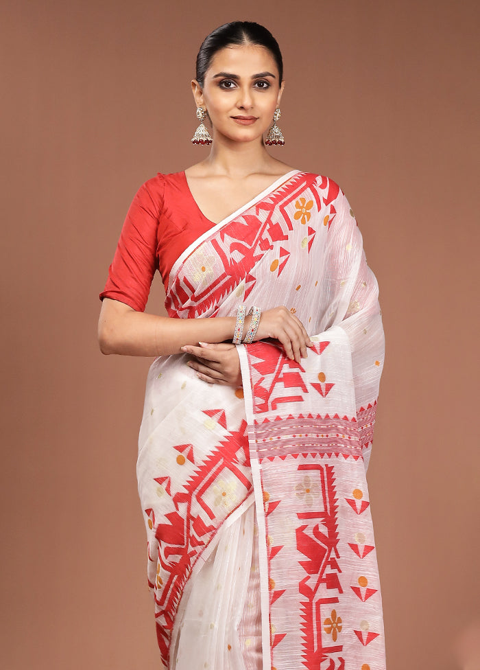 White Matka Silk Saree With Blouse Piece