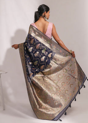 Blue Organza Saree With Blouse Piece