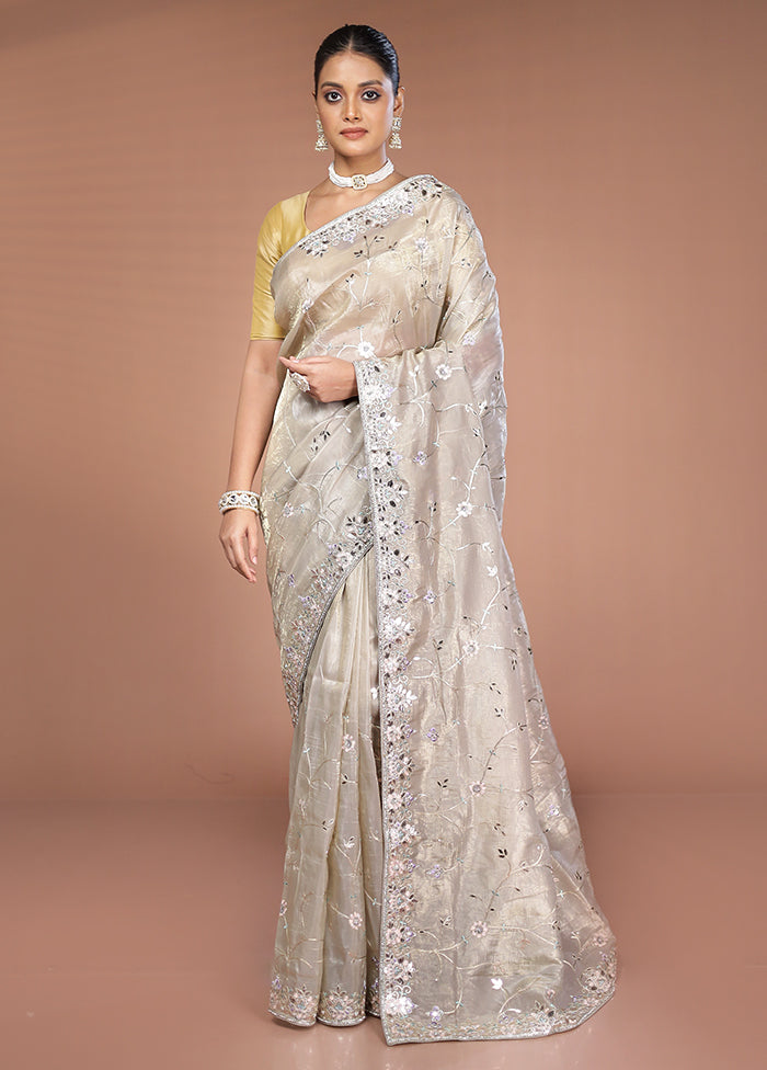 Cream Tissue Silk Saree With Blouse Piece