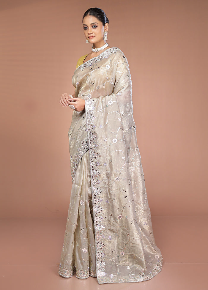 Cream Tissue Silk Saree With Blouse Piece