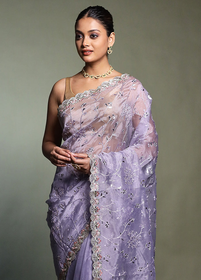 Purple Tissue Silk Saree With Blouse Piece