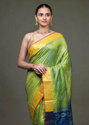 Green Dupion Silk Saree With Blouse Piece