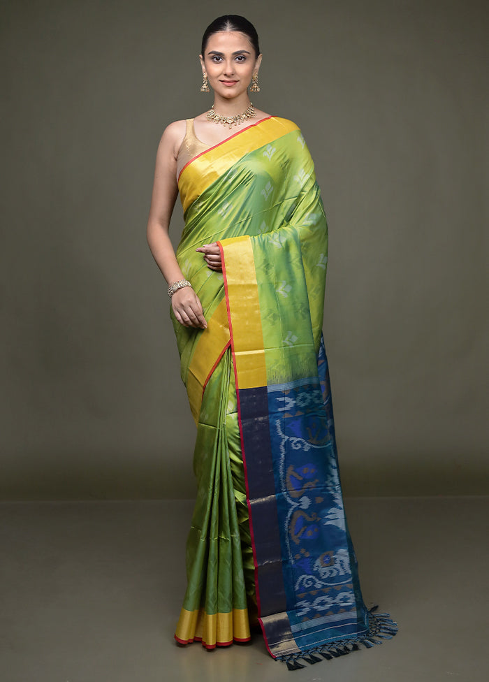 Green Dupion Silk Saree With Blouse Piece