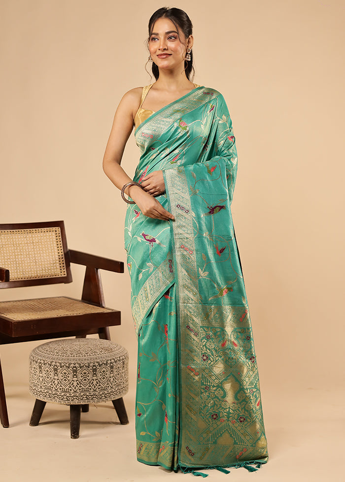 Green Dupion Silk Saree With Blouse Piece