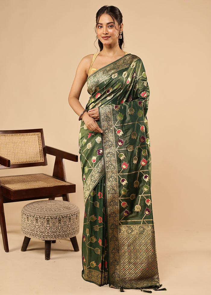 Green Dupion Silk Saree With Blouse Piece
